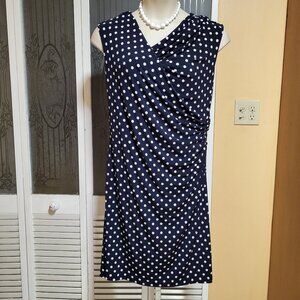 Vince Camuto Blue & White Polka Dot Ruched Sleeveless Dress